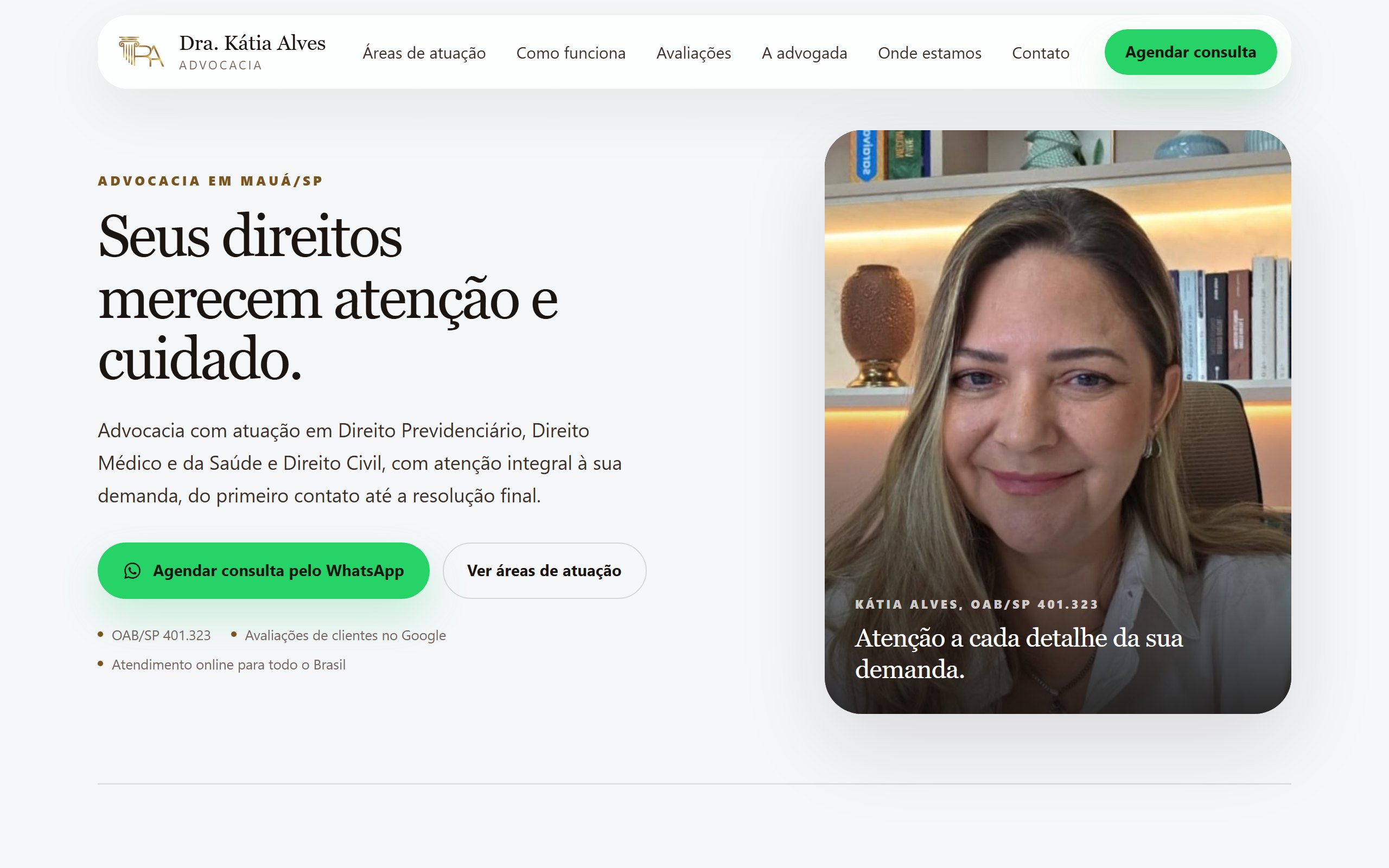 Página de advocacia entregue pela Halo Digital, versão para computador